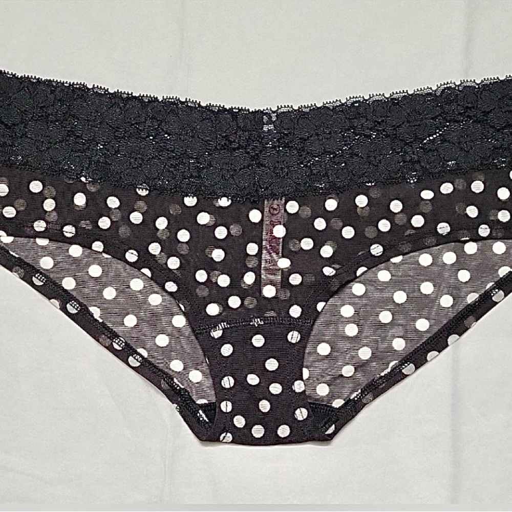 New Victoria’s Secret PINK Sheer Black Polka Dot Mesh XLR Hipster Panties MEDIUM